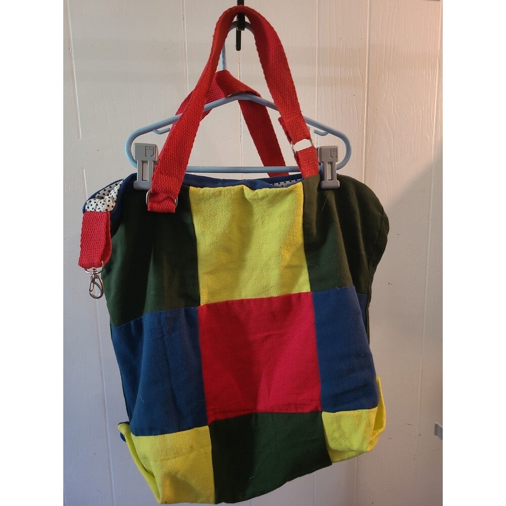 80s Style Multicolor tote bag Colorblock Patch Work Canvas Bag
